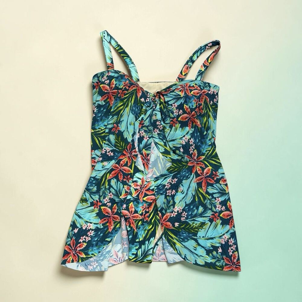 Women's On e piece Kim Gravel Swimsuit 16 Tropical Swimskirt Adj Straps Nylon Bl